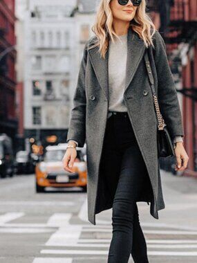 Fashion Brand Wool Coat Notch Lapel Double-Breasted Peacoat — Size XS | Gray